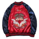 Sukajan Satin Bomber Baseball Jacket Men Yokosuka Embroidery Double Sided Coat Varsity Male Brand Streetwear Spring jinquedai