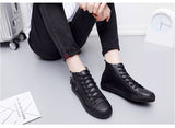 New Style Black High-Top Side Zipper Men's Shoes Fashion Microfiber Leather Sports Casual Shoes Classic  White Shoes  PU jinquedai