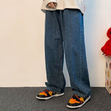 Men Wide Leg Jeans Solid Pleated Mopping Cool Harajuku Baggy Casual Trendy Vintage Retro Japan Style Streetwear Draped Teens New jinquedai