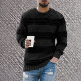 Men Sweater Warm Knitted Pullovers Long Sleeve Sweater Striped Print Casual O Neck Stretchy Knitted Pullover Sweater Streetwear jinquedai