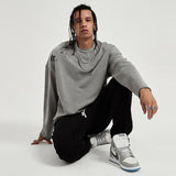 Vintage Streetwear Hole Sweatshirt Men Fashion 2021 Autumn Pullover Solid Color Harajuku Cotton Tops Casual Loose jinquedai