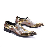 Luxury Handmade Men's Shoes Pointed Toe Leather Dress Shoes Men Slip on Gold Oxfords for Men Partry/Wedding, EU38-46 jinquedai