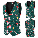 Jingquedai  Christmas Vest Men 2022 Brand Striped Santa Claus Printed Sleeveless Mens Suit Vests Jacket V-Neck Slim Fit Chalecos Para Hombre jinquedai