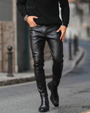 Brand Autumn Men Leather Pants Skinny Fit Elastic Style Fashion PU Leather Trousers Motorcycle Pants Thin Streetwear jinquedai