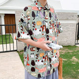 Hawaiian cartoon short sleeve shirt men's summer fashion brand inspi Shuai thin loose cotton half sleeve camisa streetwear jinquedai