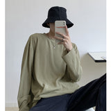 Summer Autumn Pleated T Shirt Men's Fashion Solid Color Casual Long-sleeved T-shirt Men Korean Loose Oversize Ice Silk Tshirt Mens Tops jinquedai