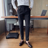 Jinquedai  British Style Autumn New Solid Business Casual Suit Pants Men Clothing Simple All Match Formal Wear Office Trousers Straight jinquedai