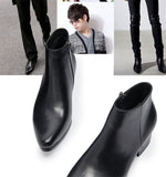 Jinquedai  Men Winter Genuine Cow Leather Chelsea Boots Zipper 5cm Thick Heel Handsome Brogue Casual Ankle Shoes Dress Boots jinquedai