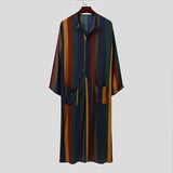 Men's Muslim Long Sleeve Cotton Striped Robes Summer Islamic Arabian Kaftan Suit Middle East Dubai Abaya Retro jinquedai