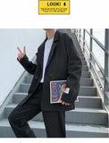 Jinquedai Men Sets Solid Casual Chic Fashion Korean Style Ulzzang Chic Streetwear Male Outerwear Single Breasted Young Daily Simple Loose jinquedai