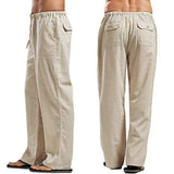 Jinquedai  Men's Linen trousers Elastic Waists Loose Pants Fahion Casual Basic breathable sweat-absorbent trousers jinquedai