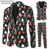 Jinquedai  Red Christmas Eve Dress Up Set Blazer + Vest + Trousers High Quality Casual Single Button V-Neck Suit Sets Costume Traje Hombre jinquedai