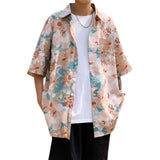 Brand shirt men's couple's Hawaiian Flower short sleeve coat fashion Korean summer quarter sleeve harajuku shirts for men jinquedai