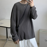 Summer Autumn Pleated T Shirt Men's Fashion Solid Color Casual Long-sleeved T-shirt Men Korean Loose Oversize Ice Silk Tshirt Mens Tops jinquedai