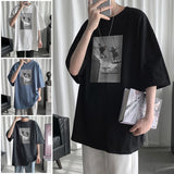 Jinquedai American Vintage Graphic Men's Tshirt Short Sleeve Oversized T-shirt Male Casual Tee T shirt Harajuku Men's Clothing jinquedai