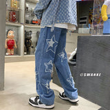 Jinquedai  Woolen embroidered jeans men's spring and autumn new loose straight pants ins trendy American wide leg pants streetwear jinquedai