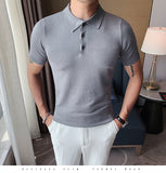 Jinquedai 8Colors Summer Short Sleeve Ice Silk Men Polo Shirts Business Fashion Turn Down Collar Slim Fit Casual Knitted Tee Shirt Homme jinquedai