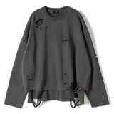 Vintage Streetwear Hole Sweatshirt Men Fashion 2021 Autumn Pullover Solid Color Harajuku Cotton Tops Casual Loose jinquedai
