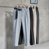 Autumn Hot Fashion Men¡¯s Stitching Belt Suit Pants Retro Casual British Style Skinny Pant Ankle-Length Slim-Fit Pants jinquedai