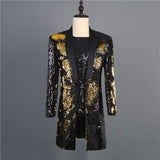 Jinquedai Shawl Collar Sequins Blazer Men's Stage Costume Nightclub Singer Host Dj Mid-long Jacket jinquedai