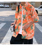 Brand shirt men's couple's Hawaiian Flower short sleeve coat fashion Korean summer quarter sleeve harajuku shirts for men jinquedai