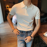 Jinquedai High Quality Summer Ice Silk Short Sleeve Knitted Polo Shirt Men Clothing Turn Down Collar Slim Fit Casual Tee Shirt Homme jinquedai