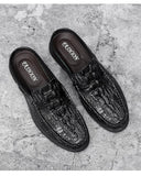 Jinquedai  Black Mules Men Leather Shoes Loafers Crocodile Shoes Men Fashion Half Shoes for Men jinquedai