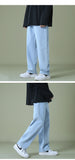 Jinquedai  New Autumn Men Denim Wide-leg Pants Korean Style Straight Light Blue Baggy Jeans Elastic Waist Student Trousers Male Black Gray jinquedai