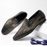 Men Summer Genuine Snake Pattern Leather Shoes Hair Stylist Italian Open Edge Slip On British Carved Business Casual Loafers jinquedai