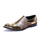 Luxury Handmade Men's Shoes Pointed Toe Leather Dress Shoes Men Slip on Gold Oxfords for Men Partry/Wedding, EU38-46 jinquedai
