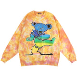 Tie-dye Cartoon Bear Sweatshirts Men Women High Quality Multicolour Bear Vortex Graphic Hoodie Heavy Fabric Oversize O-neck jinquedai