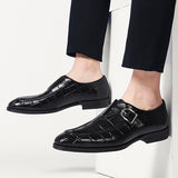 Jinquedai  Mens Genuine Leather Crocodile Pattern Silp on Buckle Driving Soft Daily Pea Loafer Shoes Summer Black Formal Dress Shoes 2022 jinquedai