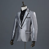 Men's Silver Gray Mid-length Tuxedo Slim Prom Wedding Suit Men's Formal Stage Chorus Costume Blazer and Pants jinquedai