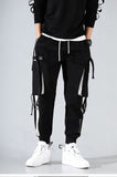 Men Cargo Pants Black Ribbons Block Multi-Pocket Harem Joggers Harajuku Sweatpant Hip Hop Casual Harem Tide Male Trousers jinquedai