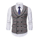 High Quality Mens Plaid Suits Vests Fashion Woolen Patchwork Double Breasted Steampunk Jackets Wedding Slim Fit Chaleco Hombre jinquedai