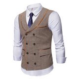 High Quality Mens Plaid Suits Vests Fashion Woolen Patchwork Double Breasted Steampunk Jackets Wedding Slim Fit Chaleco Hombre jinquedai