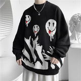 Jinquedai Smiley Face Loose Sweater Men Autumn Winter Pullovers Korean Style Casual Streetwear Men O-neck Knitted Sweaters