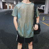 Summer Bright Color Short-sleeved T-shirt Men's Fashion Casual O-neck Hip-hop T Shirt Men Streetwear Wild Loose Tshirt Male jinquedai