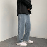 Jinquedai  Mens Baggy Jeans Vintage Blue Drawstring Elastic Waist Wide Legs Straight Denim Pants Korean Trousers Casual Male Brand Clothing jinquedai