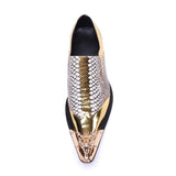 Luxury Handmade Men's Shoes Pointed Toe Leather Dress Shoes Men Slip on Gold Oxfords for Men Partry/Wedding, EU38-46 jinquedai