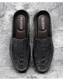 Jinquedai  Black Mules Men Leather Shoes Loafers Crocodile Shoes Men Fashion Half Shoes for Men jinquedai