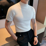 Jinquedai Autumn New Short Sleeve Knitted Sweater Men Clothing  All Match Slim Fit Stretched Turtleneck Casual Pull Homme Pullovers jinquedai