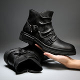 Autumn Winter Men Boots Square Heel High Top Retro Men's Shoes Round Head Knight Boots jinquedai