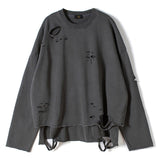 Vintage Streetwear Hole Sweatshirt Men Fashion 2021 Autumn Pullover Solid Color Harajuku Cotton Tops Casual Loose jinquedai