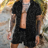 Summer Men Clothing Set Casual Hawaiian Print Short Sleeve Shirt and Beach Shorts Quick-drying 2 Piece Suit jinquedai