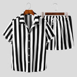 Men's Striped Printed Hawaiian Suit Button Short Sleeve Shirt&Beach Shorts Casual Streetwear 2-piece Set S-3XL  Summer jinquedai
