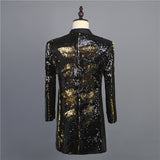 Jinquedai Shawl Collar Sequins Blazer Men's Stage Costume Nightclub Singer Host Dj Mid-long Jacket jinquedai