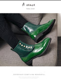 Jinquedai  Green Men Boots High Tube Top Chelsea Mens Boots Italian Button PU Leather Performance Men Art Design Brogue Shoes jinquedai