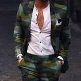 Men Blazer Slim Fit Spring Autumn New Plaid Green Side Slit Pocket Suit Jacket Casual Fashion Mens Clothing