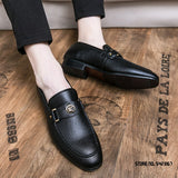 Jinquedai  New British Fashion Pointed Metal Decoration Shoes Flat For Men Dress Formal Wedding Prom Oxford Sapatos Tenis Masculino jinquedai